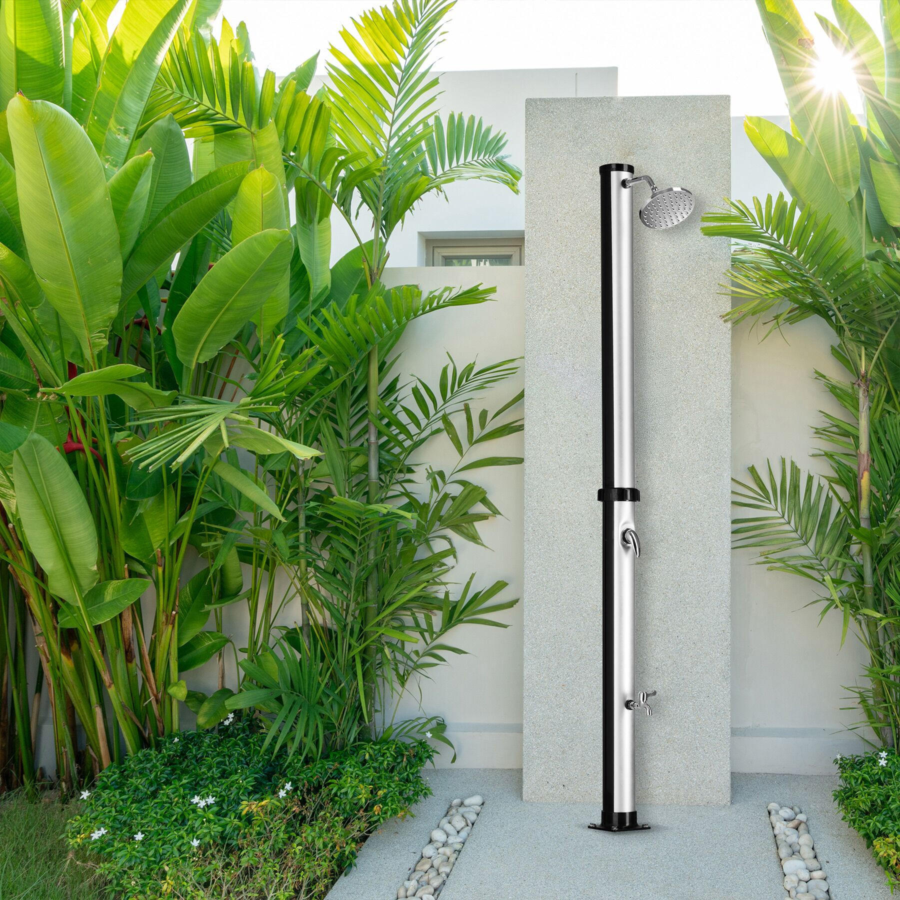 Thumbnail - tectake Solardusche, Schwarz, Silber, Kunststoff, 15.5x221x42.5 cm, Freizeit, Pools und Wasserspaß, Gartenduschen