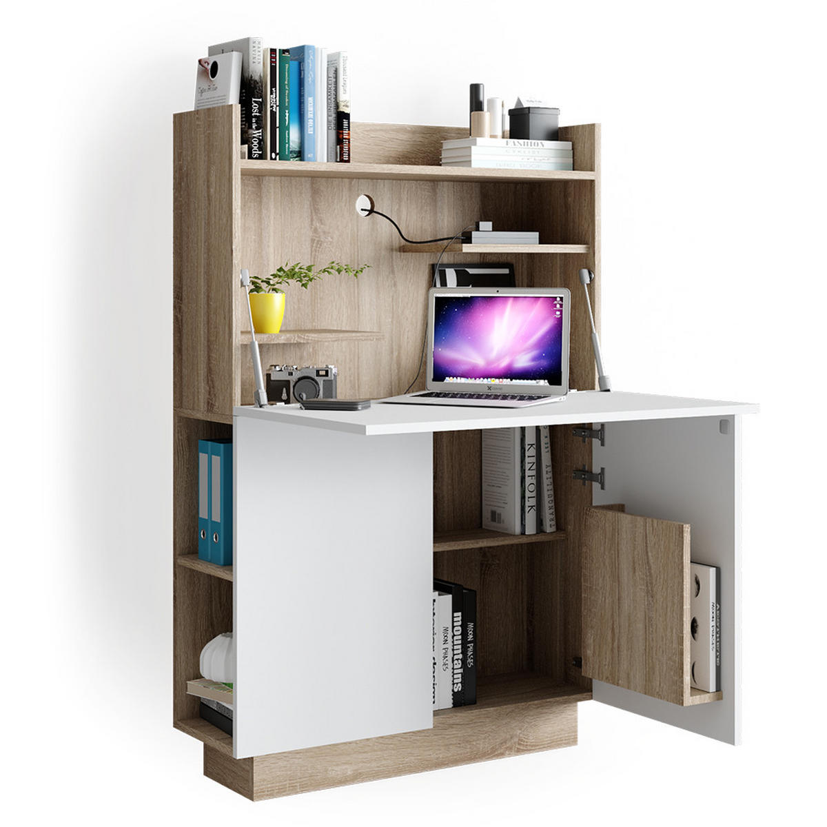SEKRETÄR SCHREIBTISCH Alena Sonoma 85 x 27 cm - Weiß/Sonoma Eiche, Holzwerkstoff (27/85/118.9cm) - Vicco