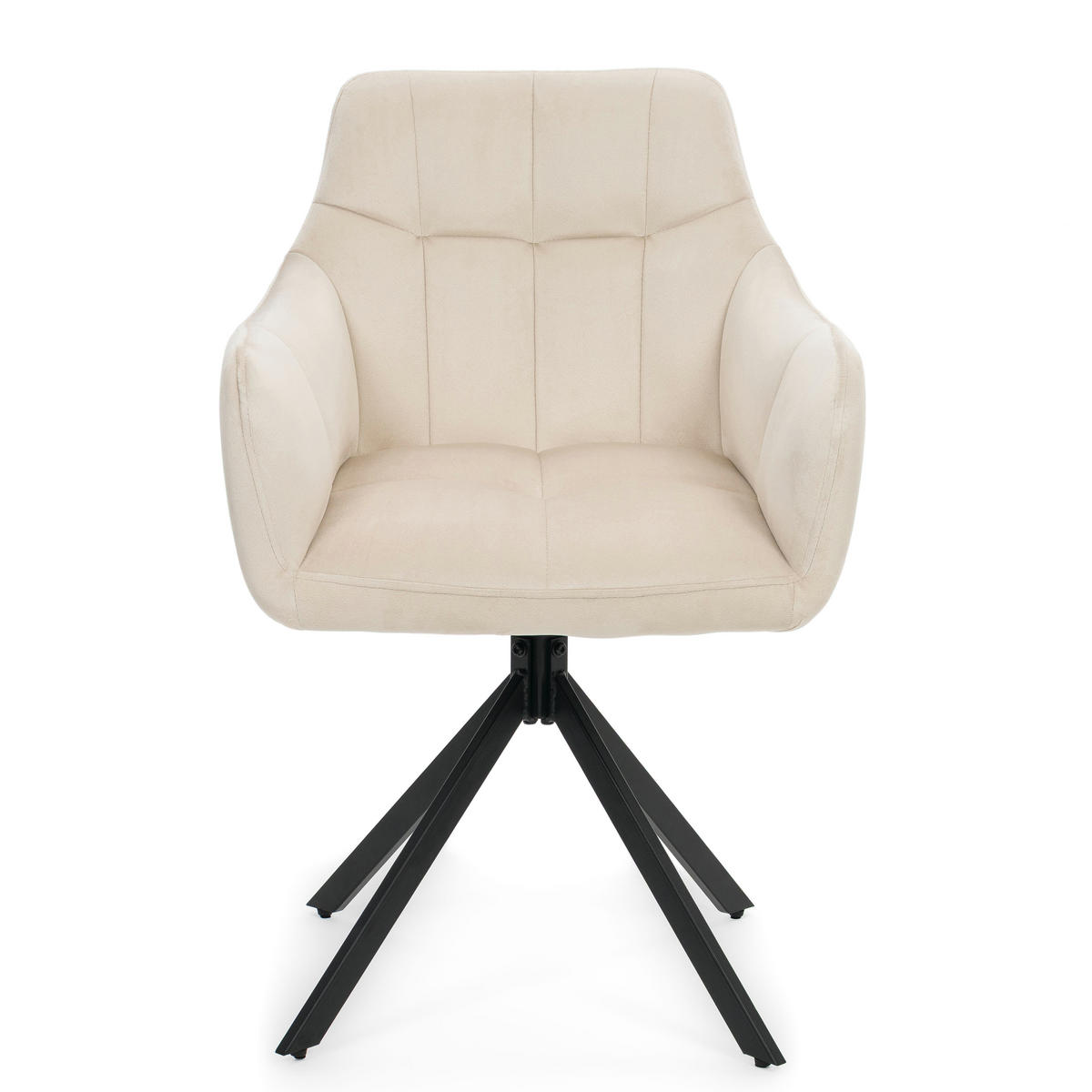 STUHL FANO X drehbar gepolsterter mit Steppung - beige - Velour - Ecru/Schwarz, Textil/Metall (58/83/59cm) - NEW HOME