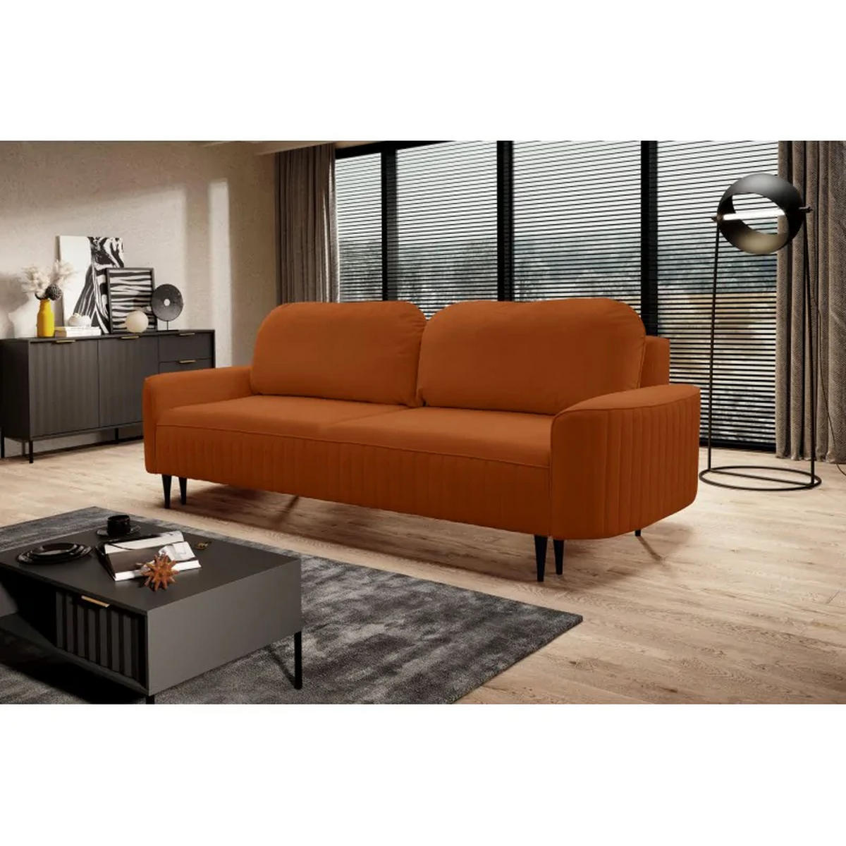 SCHLAFSOFA ANES, Sofa mit Schlaffunktion und Bettkasten, Farbe: Orange, Velourstoff - Orange, Textil (244/92/102cm) - Sepro Meble