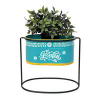BLUMENHOCKER mit Topf Metall Stehend Blau Oval 27 cm - Blau, Metall (32/27/23cm) - DanDiBo