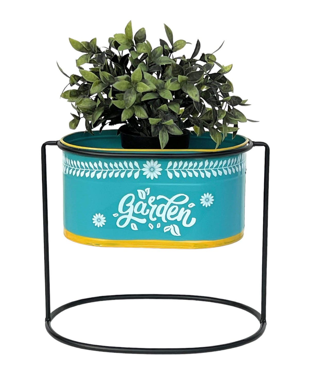 BLUMENHOCKER mit Topf Metall Stehend Blau Oval 27 cm - Blau, Metall (32/27/23cm) - DanDiBo