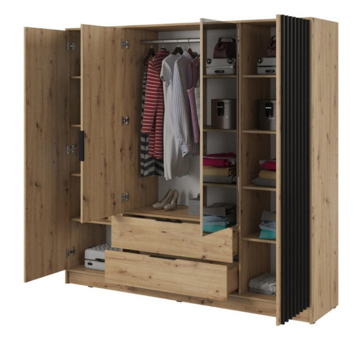 SCHRANK Artisan Eiche KELLY Mit Lamellen Und Spiegel 206 cm - Eichefarben/Transparent, Holzwerkstoff (206/200/51cm) - Sepro Meble