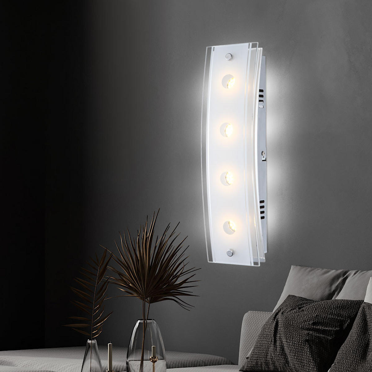 LED WANDLEUCHTE KADIRA Silber Glas satiniert - Silberfarben, Glas (9/6.5/33cm) - Globo Lighting