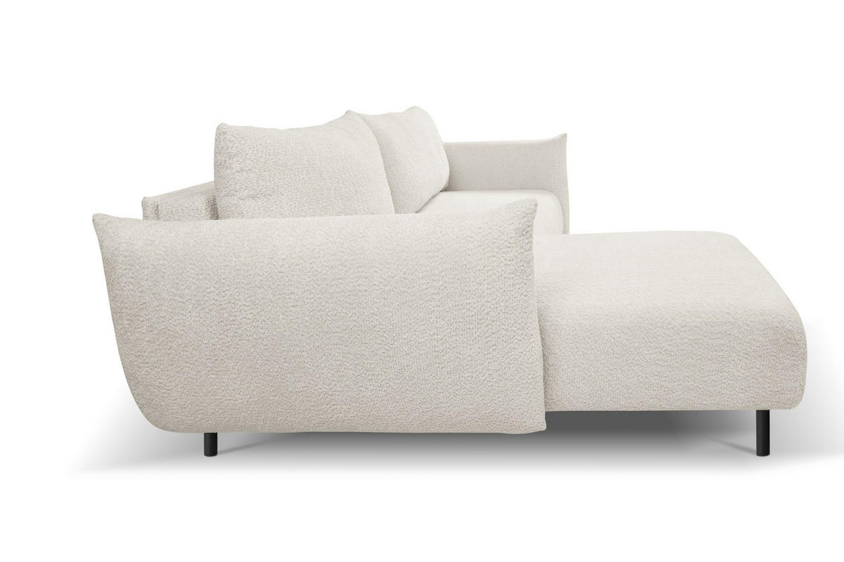 ECKSOFA UNO Creme Plüsch-Stoff mit Schlaffunktion - Creme, Holz (257/171cm) - MASSENO
