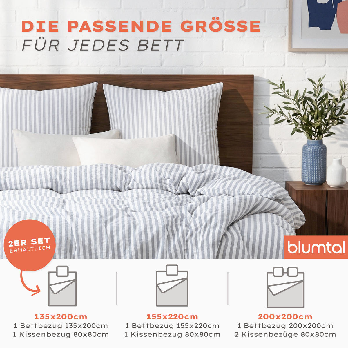 BETTWÄSCHE Seersucker, 3-teilig, 200/200 cm & 80/80 cm, Grau - Grau, Textil (200/200cm) - Blumtal