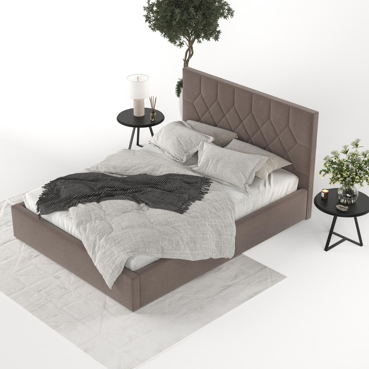 POLSTERBETT Brisa 140/200 cm Braun im Asti Stoff - Schwarz/Naturfarben, Holz/Holzwerkstoff (140/200cm) - AltaBeds