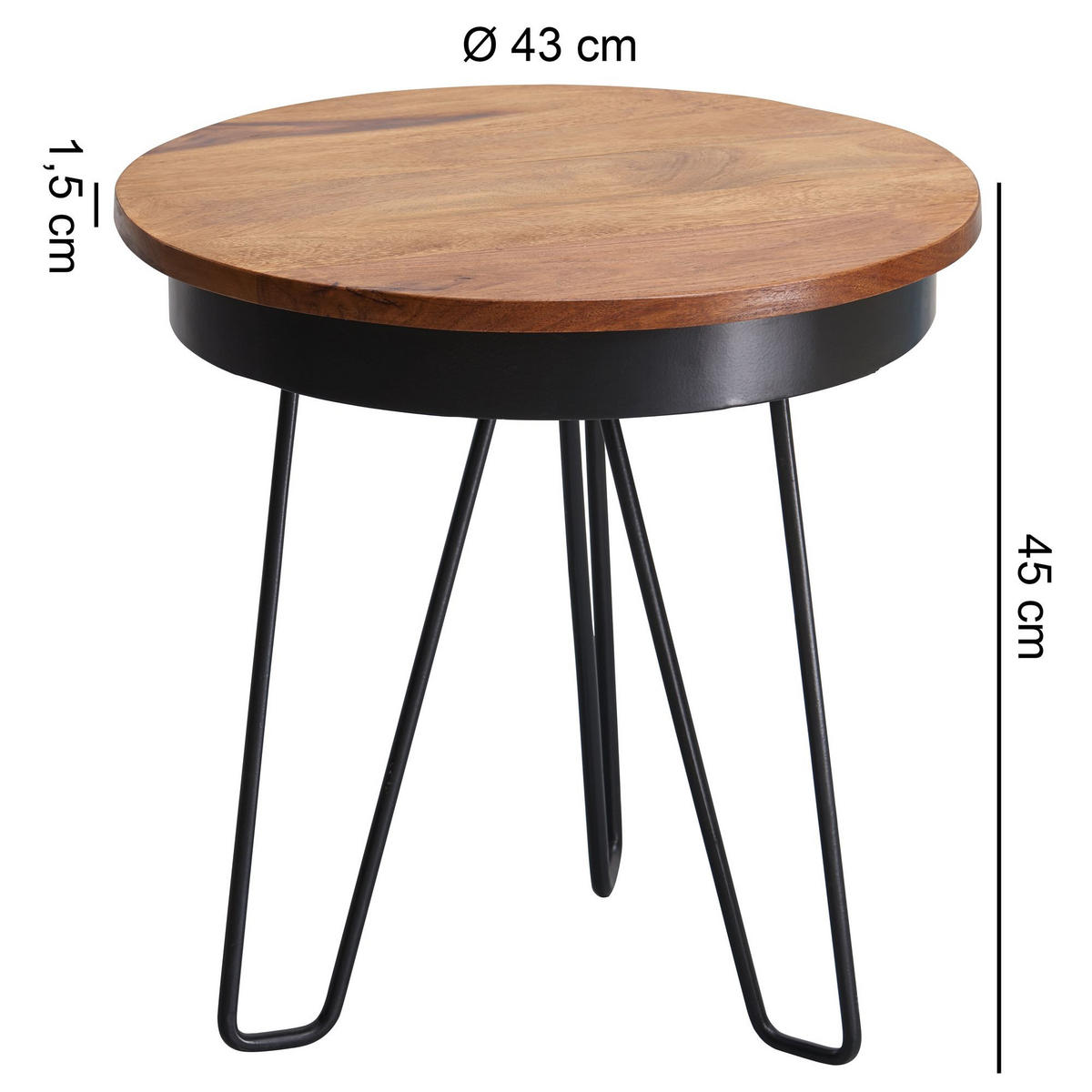BEISTELLTISCH – Massivholz Metall stabil Industrial - Schwarz/Braun, Holz/Metall (43/43/45cm) - KADIMA DESIGN
