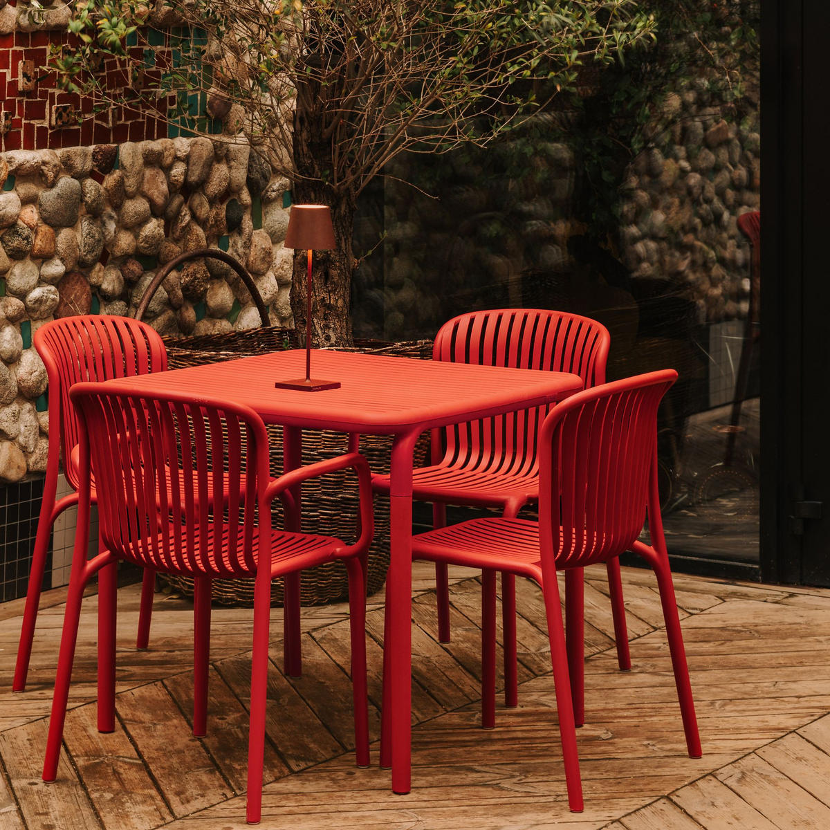 GARTENSTUHL FICCARI 4-er Set, Rot - Rot, Kunststoff (57.5/82.5/53cm) - KONSIMO®