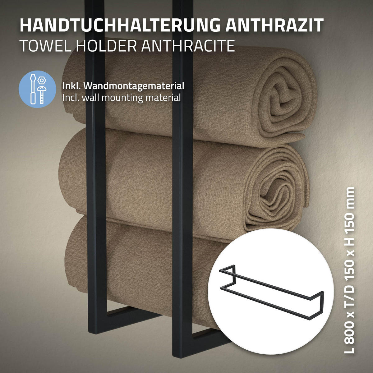 HANDTUCHHALTER 80cm - Anthrazit, Metall (15/15/80cm) - ML-DESIGN