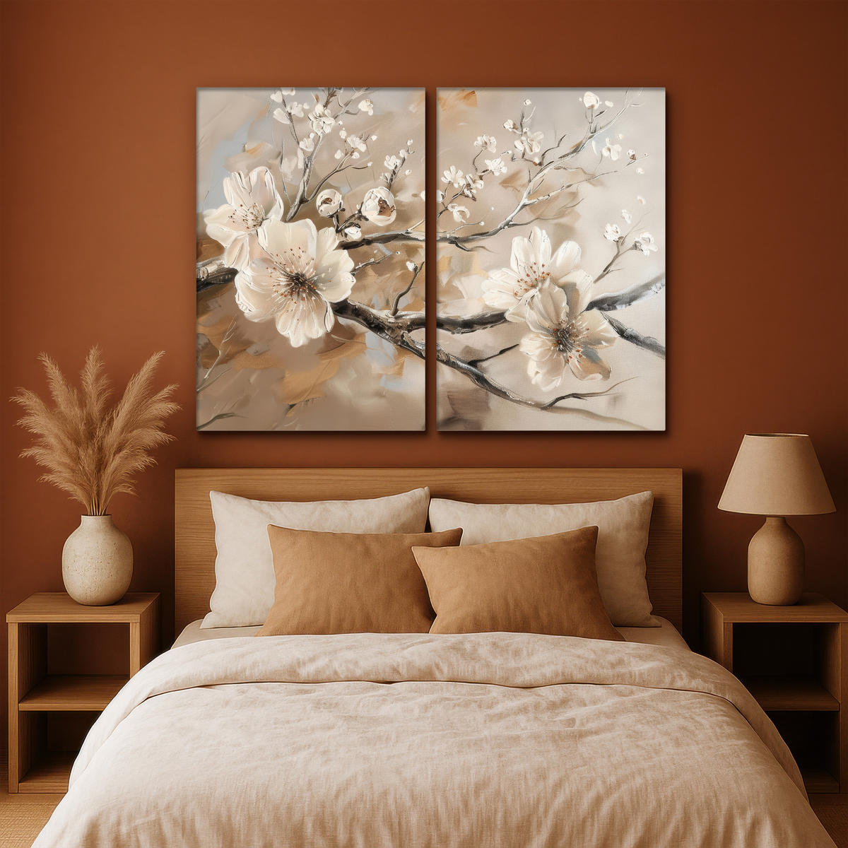 LEINWANDBILD 2er Set Blüte - Beige - Abstrakt - Blumen 160x120 cm - Hellbraun, Textil (160/120cm) - MuchoWow