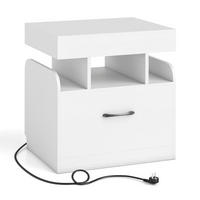 NACHTTISCH mit integrierter Ladestation, 1 Schublade, 3 offene Fächer, 50 x 40 x 55 cm, Weiß - Weiß, Holzwerkstoff/Metall (50/55/40cm) - DESIGN IN