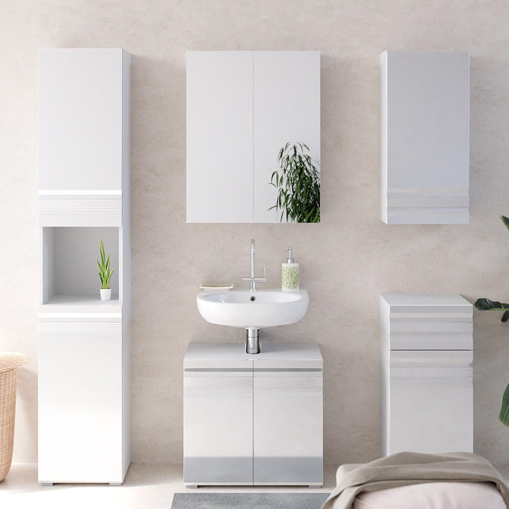 BADMÖBEL-SET Fredd Weiß Hochglanz 5 Teile - Weiß Hochglanz, Holzwerkstoff (56/60/34cm) - Vicco