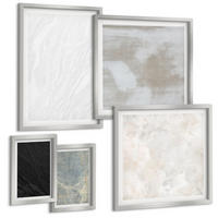 BILDER SET 5er Set - 50x50 cm & 20x30 cm & 40x60 cm Silberner Rahmen - Steintexturen - Silberfarben, Kunststoff (40/60cm) - TULUP