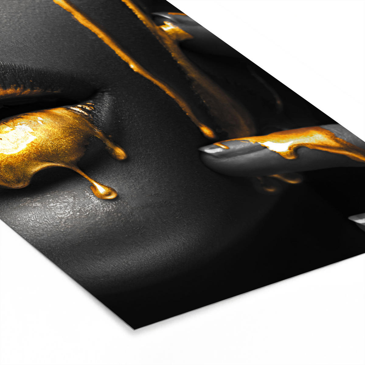GERAHMTES BILD Frau - Schwarz - Gold - Gesicht - Lippen 40x60 cm - Goldfarben, Papier (40/60cm) - MuchoWow
