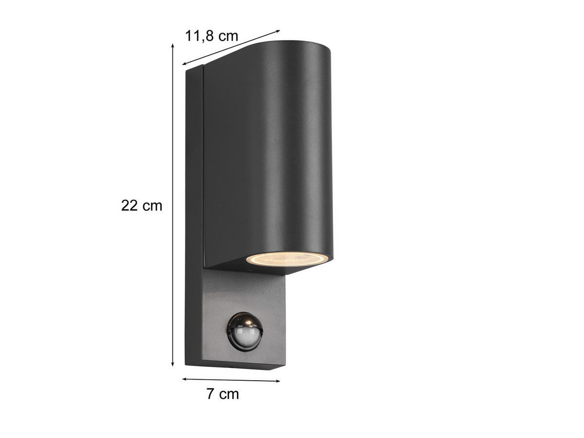 AUSSENWANDLEUCHTE mit Bewegungsmelder, Aluminium Anthrazit Höhe 22cm - Anthrazit, Metall (7/22/12cm) - meineWunschleuchte
