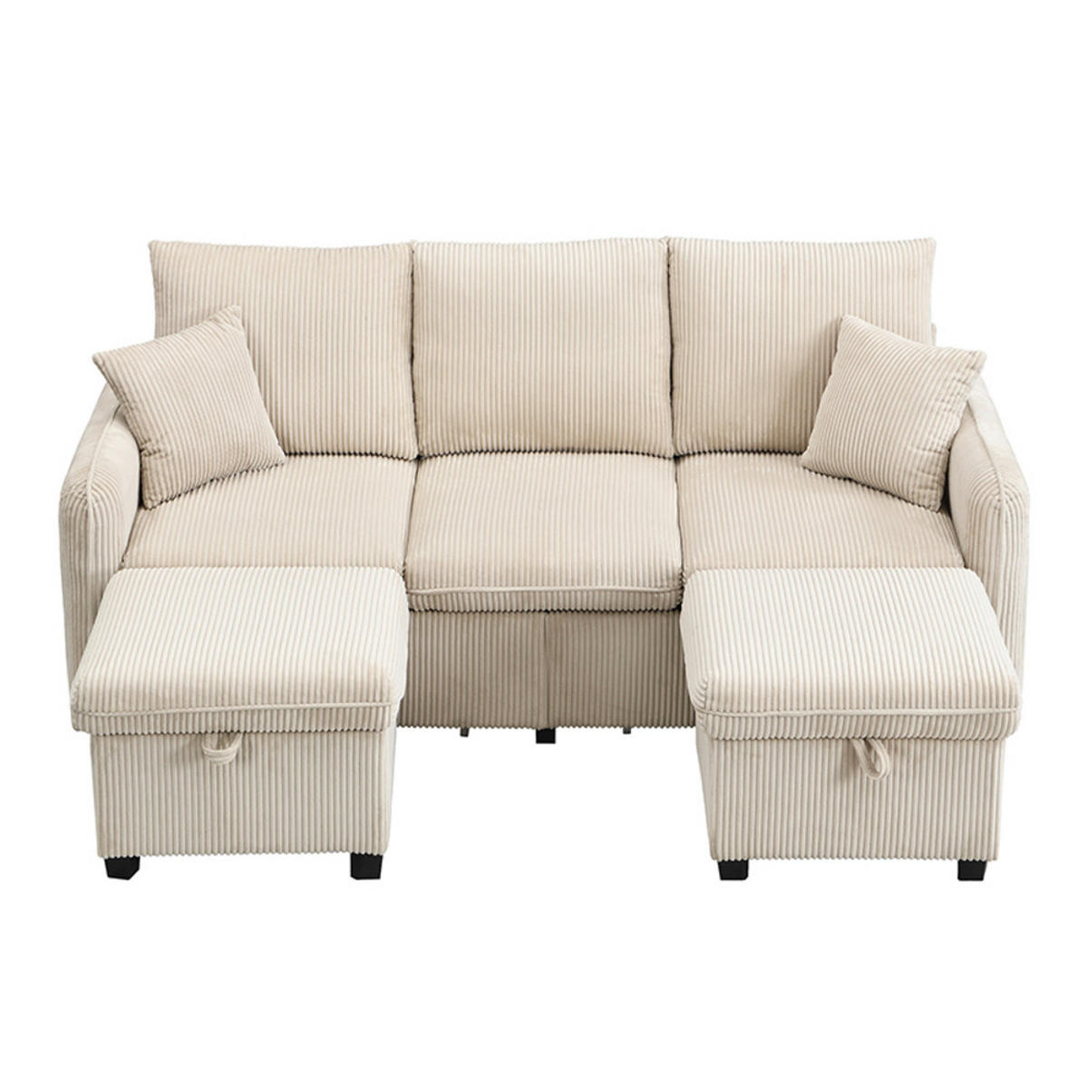 ECKSET U-Form 3-Sitzer Cord Modular Mit Schlaffunktion - Beige, Holz (88/34/57cm) - FLIEKS