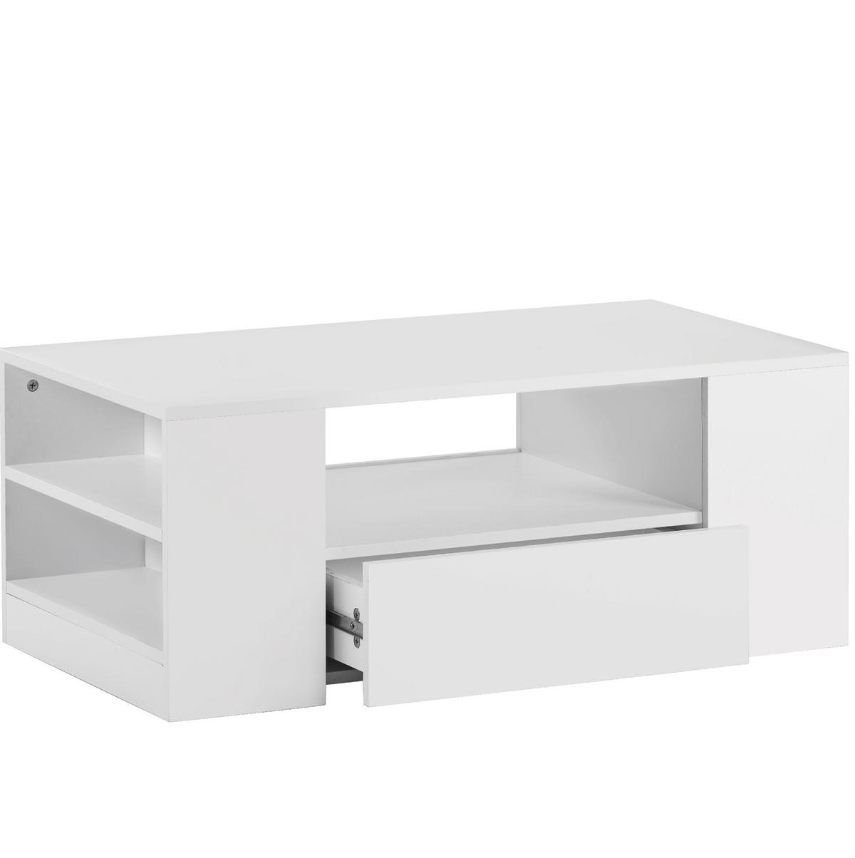 COUCHTISCH 95/53/37 cm mit 2 Schubladen, 2 Fächern und LED-Beleuchtung in Hochglanz, Weiß - Weiß, Holzwerkstoff (95/53/37cm) - Redom