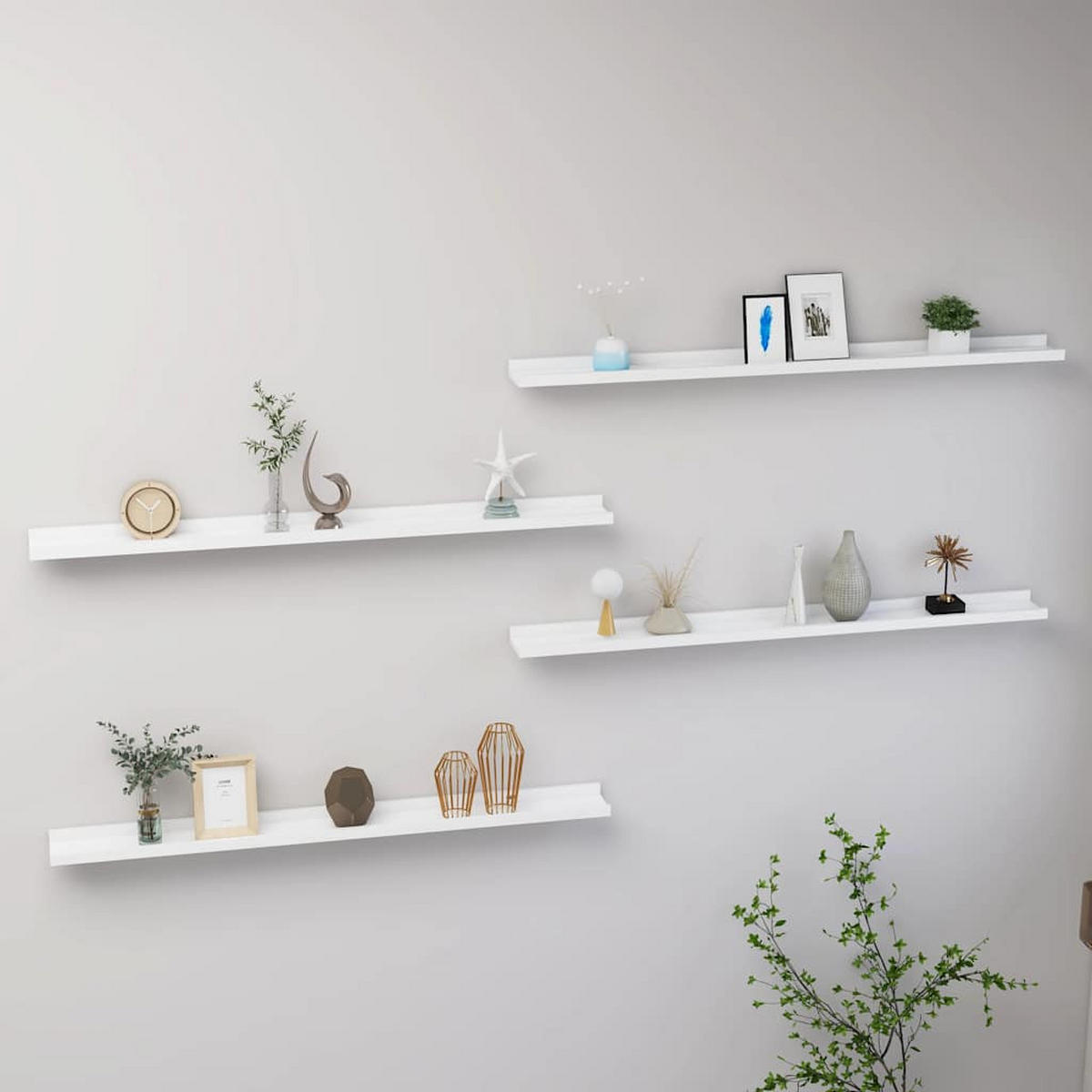 WANDREGALESET 4-tlg. 100/9/3 cm aus MDF Weiß Max. Belastbarkeit 5 KG - Weiß, Holzwerkstoff (9/3/9cm) - vidaXL