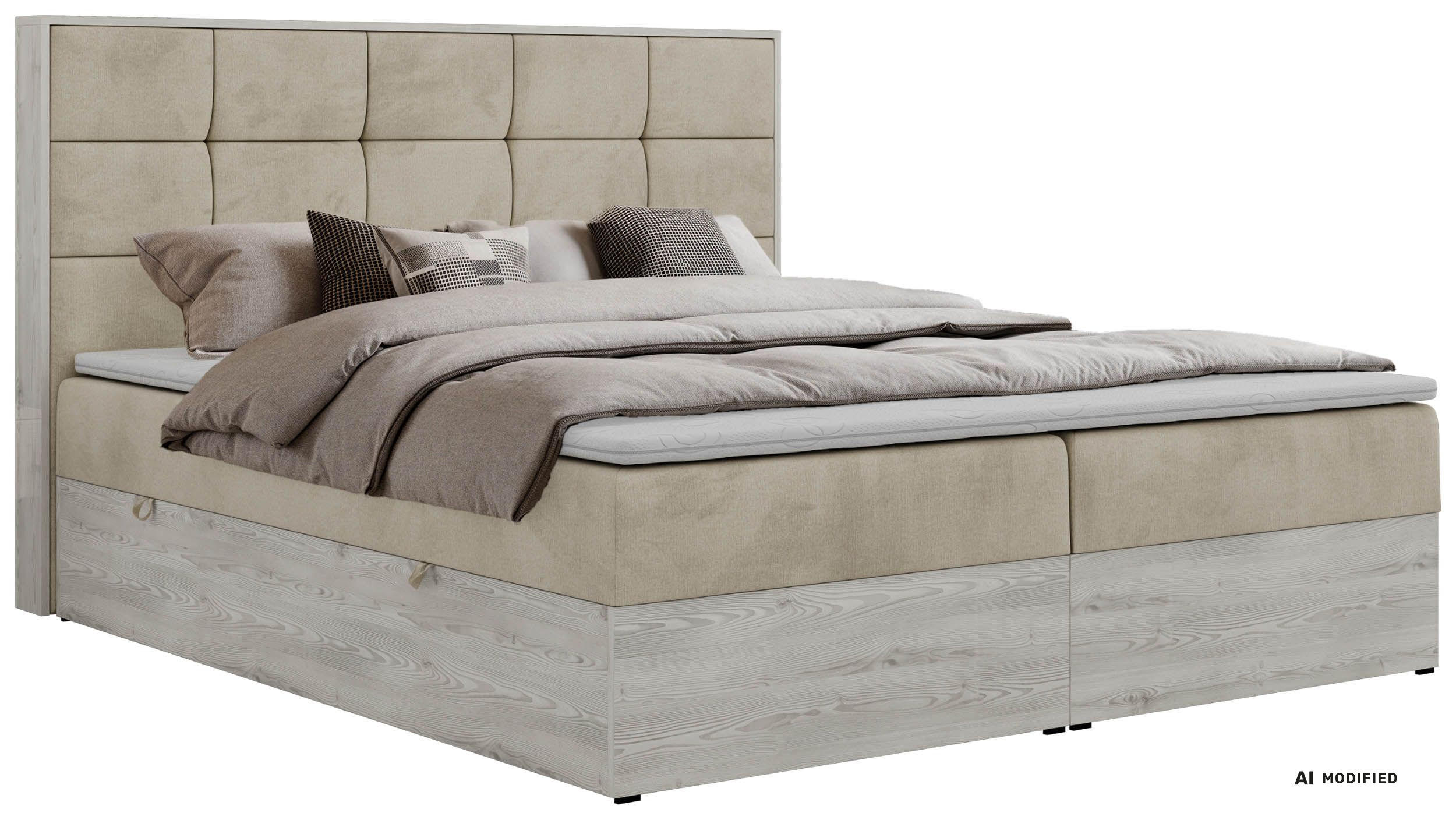 BOXSPRINGOVÁ POSTEĽ ALNOR 180/200 Béžová Samet - Topper T25 - H3 (stredne tvrdý) - čierna/béžová, textil/plast (180/200cm) - MKS