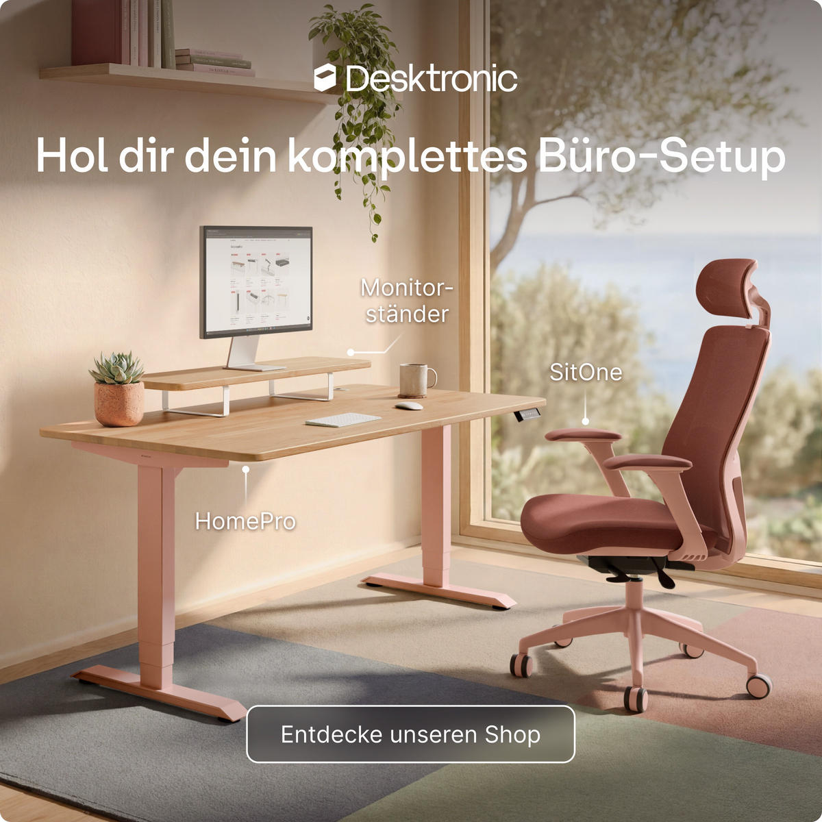 BÜROSTUHL Verstellbarer Ergonomischer SitOne Rosa 4-Dimensional Armlehne, Integrierte 4-Wege-Lendenwirbelstütze - Pink, Kunststoff (60/125/68cm) - Desktronic