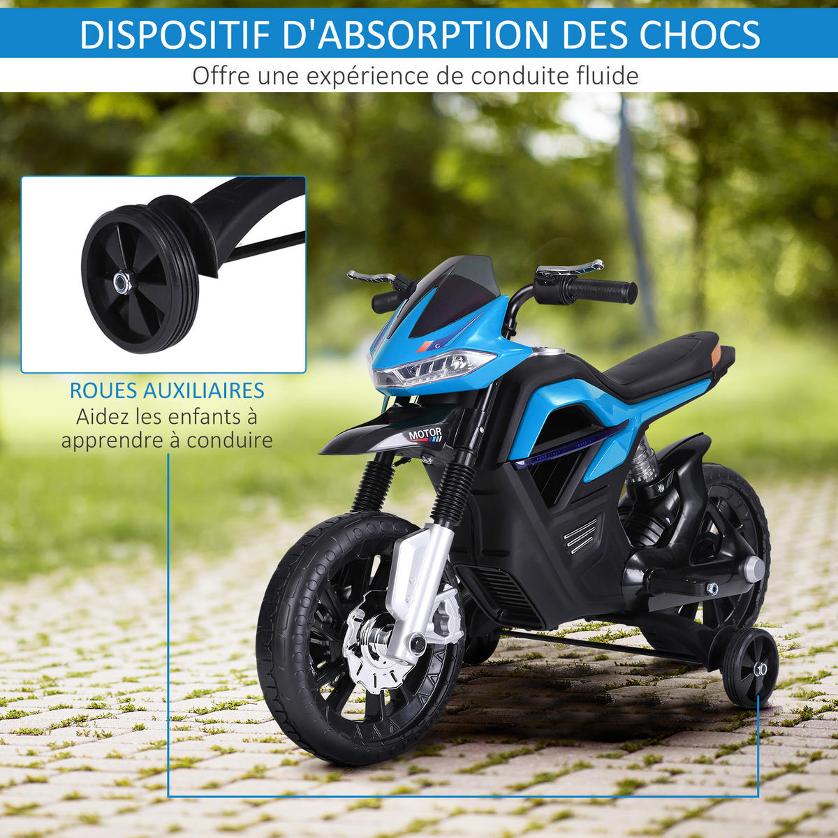 ELEKTRO-MOTORRAD DE-12990 mit Stützrädern Blau - Blau, Kunststoff (105/52/62cm) - ComfortXL