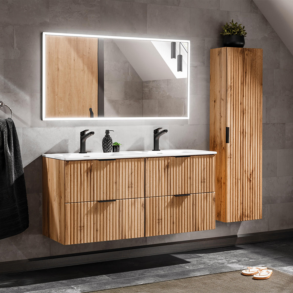BADMÖBEL Adriel 2er-Set Holz in Eichenoptik - Braun, Holzwerkstoff (120.4/57/46cm) - Petits-meubles