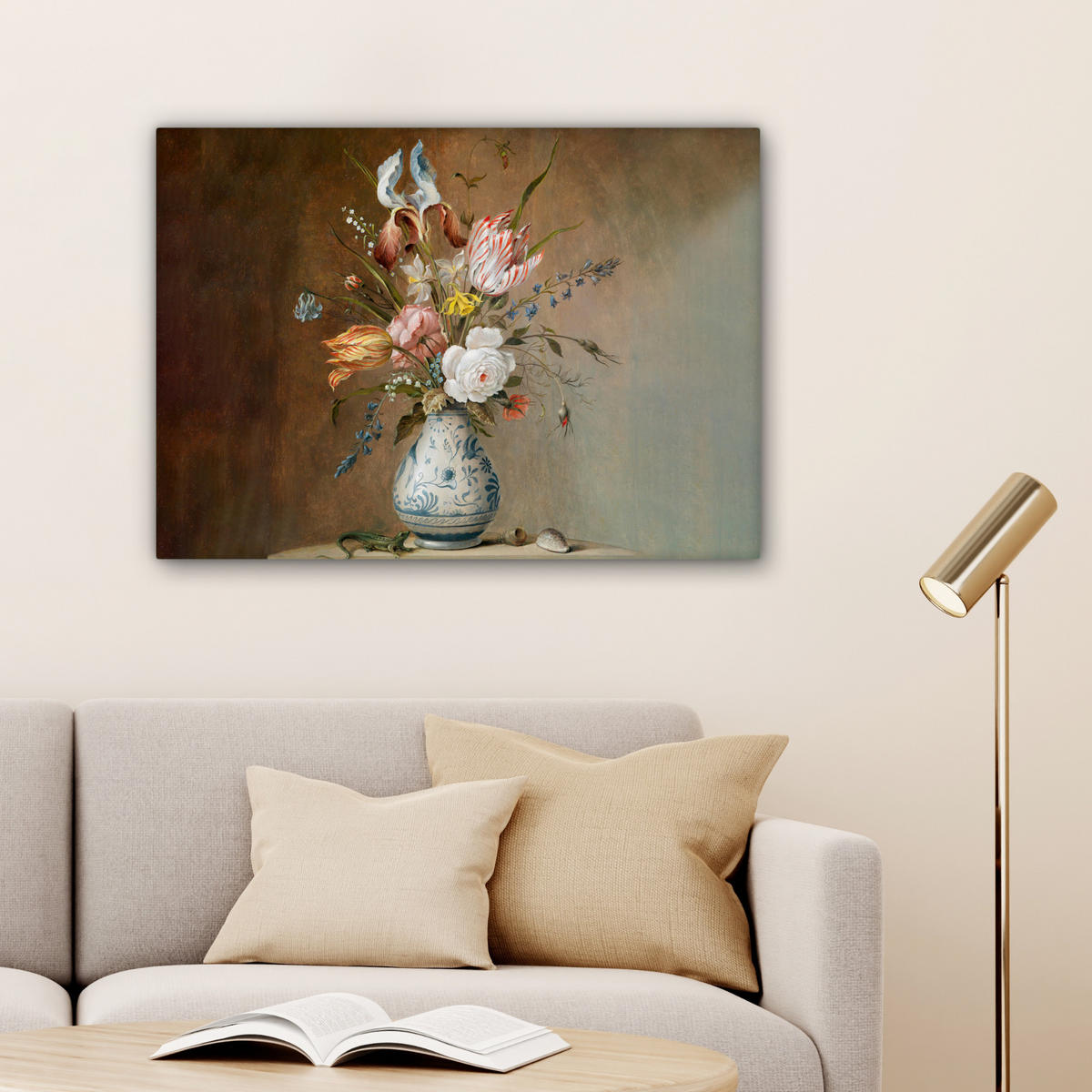 LEINWANDBILD Alte Meister - Blumen - Balthasar van der Ast Wandbilder 80x60 cm - Hellbraun, Textil (80/60cm) - MuchoWow