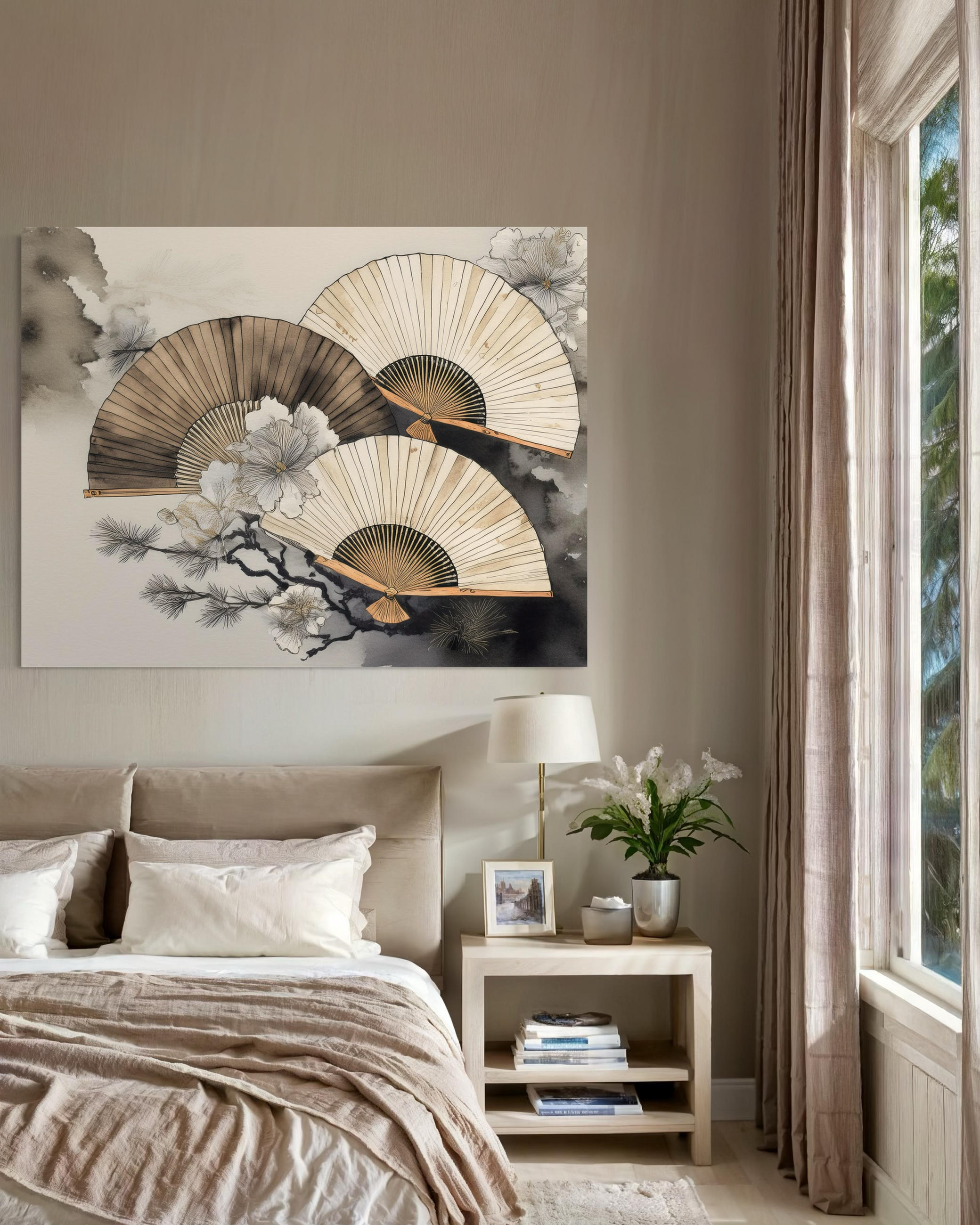 WANDBILD fächer aquarell japan - Beige, Textil (60/40cm) - Feeby