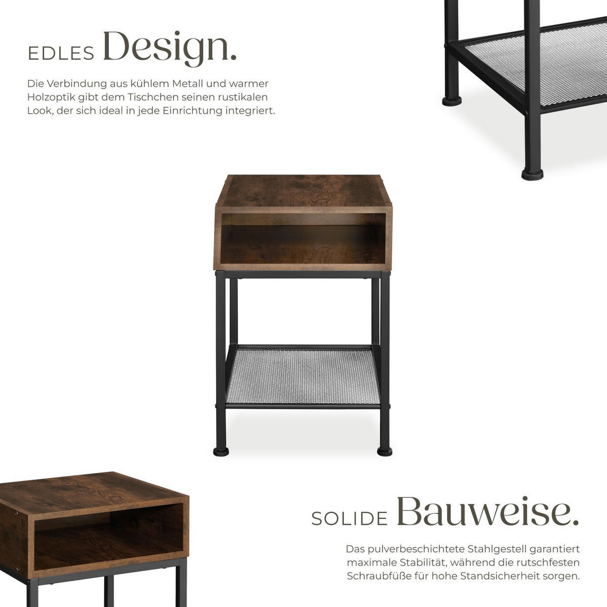 NACHTSCHRANK Harlow,40,5 x 40,5 x 59 cm,Industrial Holz dunkel, rustikal - Rostfarben, Holzwerkstoff (40.5/59/40.5cm) - tectake
