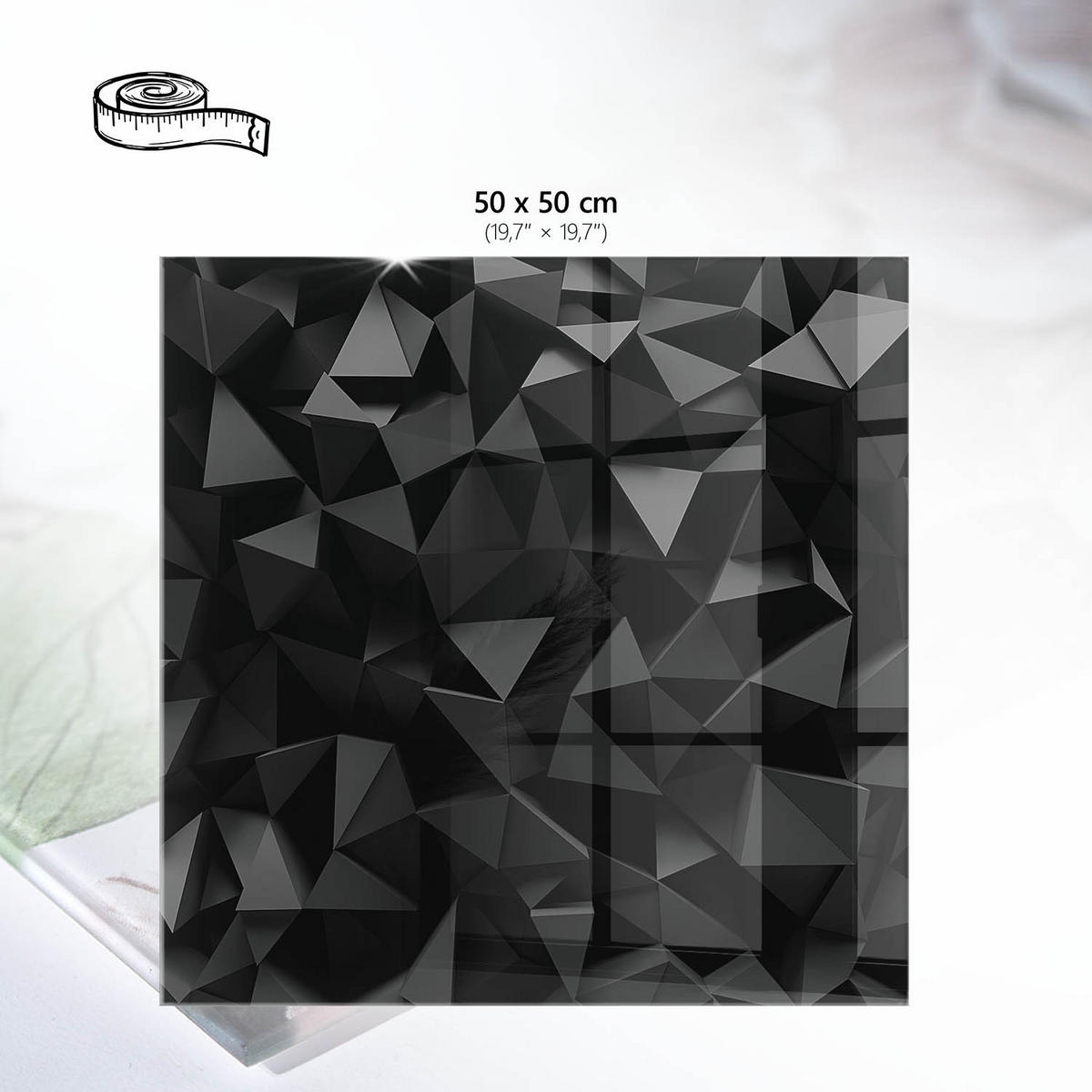TISCHPLATTE 50x50 cm – Schwarze Strukturen - Schwarz, Glas (50/50/0.4cm) - Wallfluent
