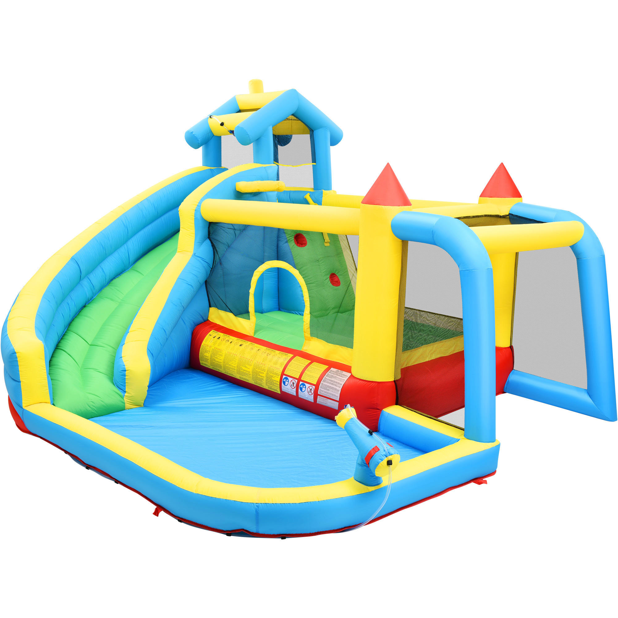 HÜPFBURG Kinder 5in1 mit Rutsche Wasserpool Fußballnetz - Blau, Textil (364/315/239cm) - FLIEKS