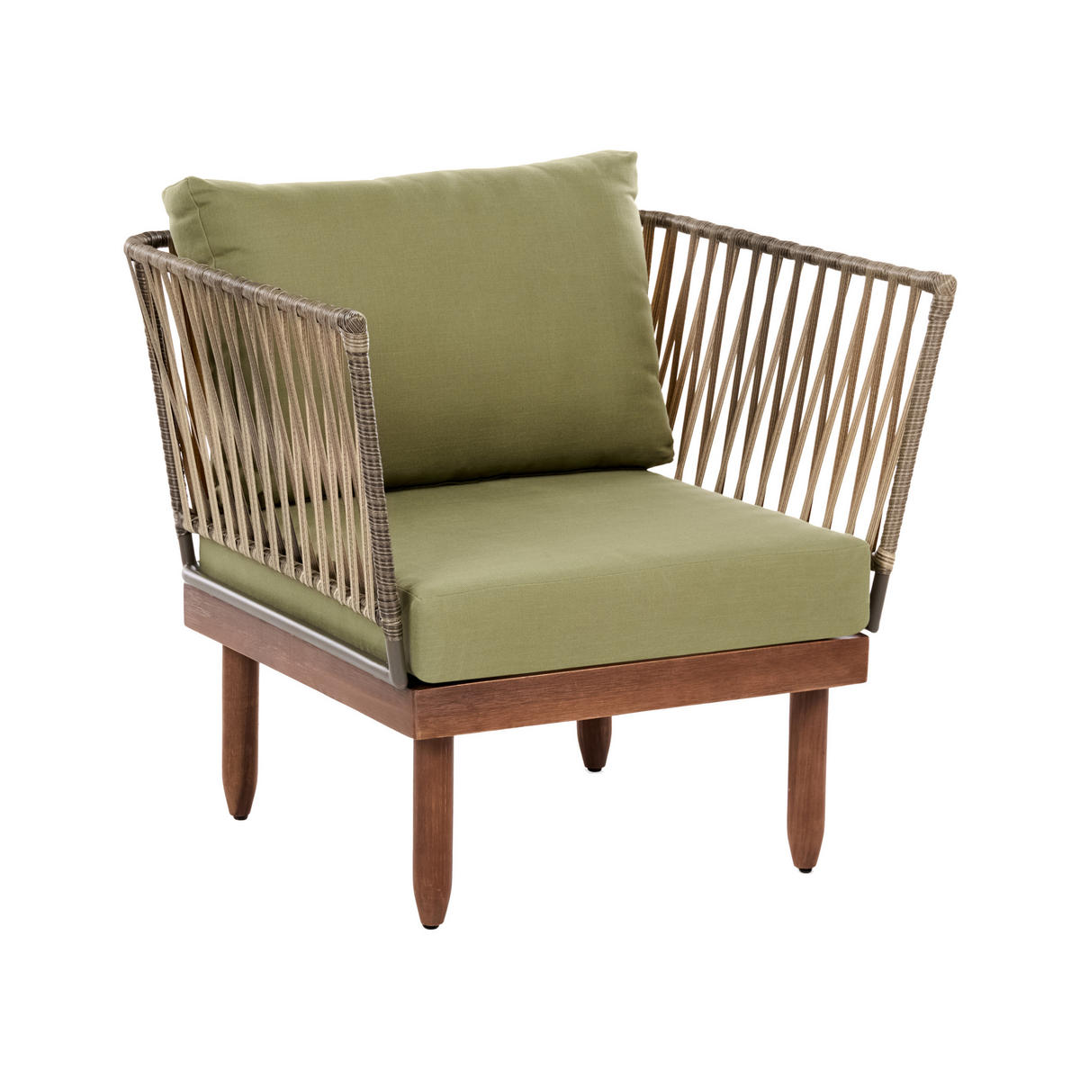 LOUNGE-SET mit Tisch 4-Sitzer Akazienholz rechtsseitig Dunkelbraun/Grün Cremona - Braun/Grün, Holz - Beliani