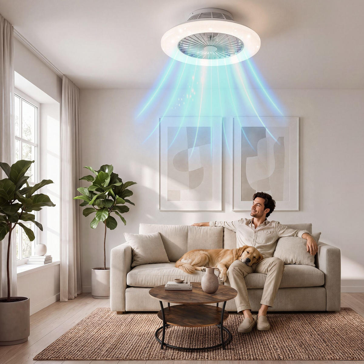 LED DECKENLEUCHTE MIT VENTILATOR Storm, Ø 50 cm, mit Fernbedienung, weiß - Weiß, Metall (50/50/17.5cm) - tectake