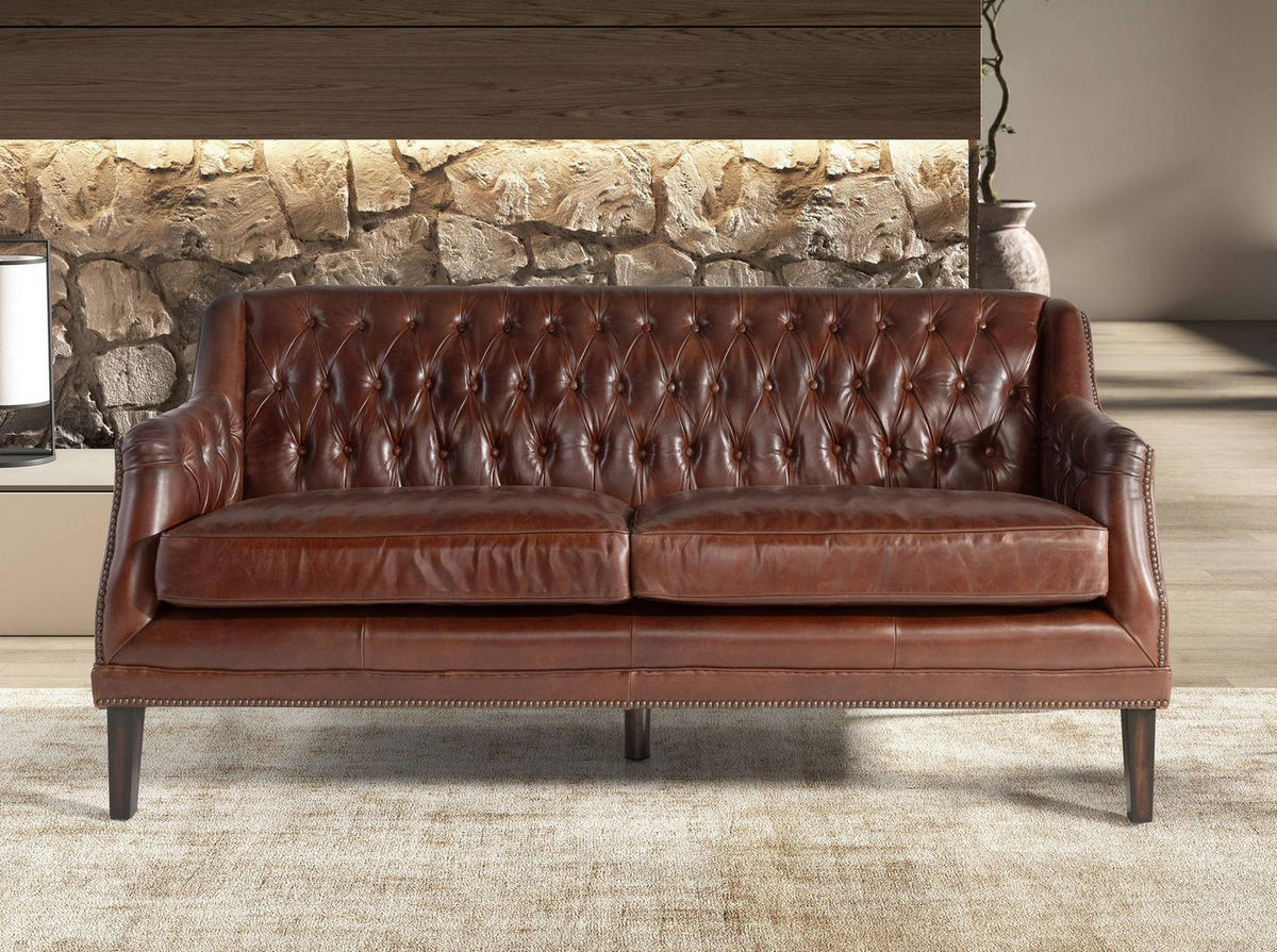 CHESTERFIELD-SOFA 3-Sitzer Chester-Sofa aus cognacbraunem Leder 185/81/80 cm - Cognac/Nussbaumfarben, Leder/Holz (185/80/81cm) - ANGEL CERDA