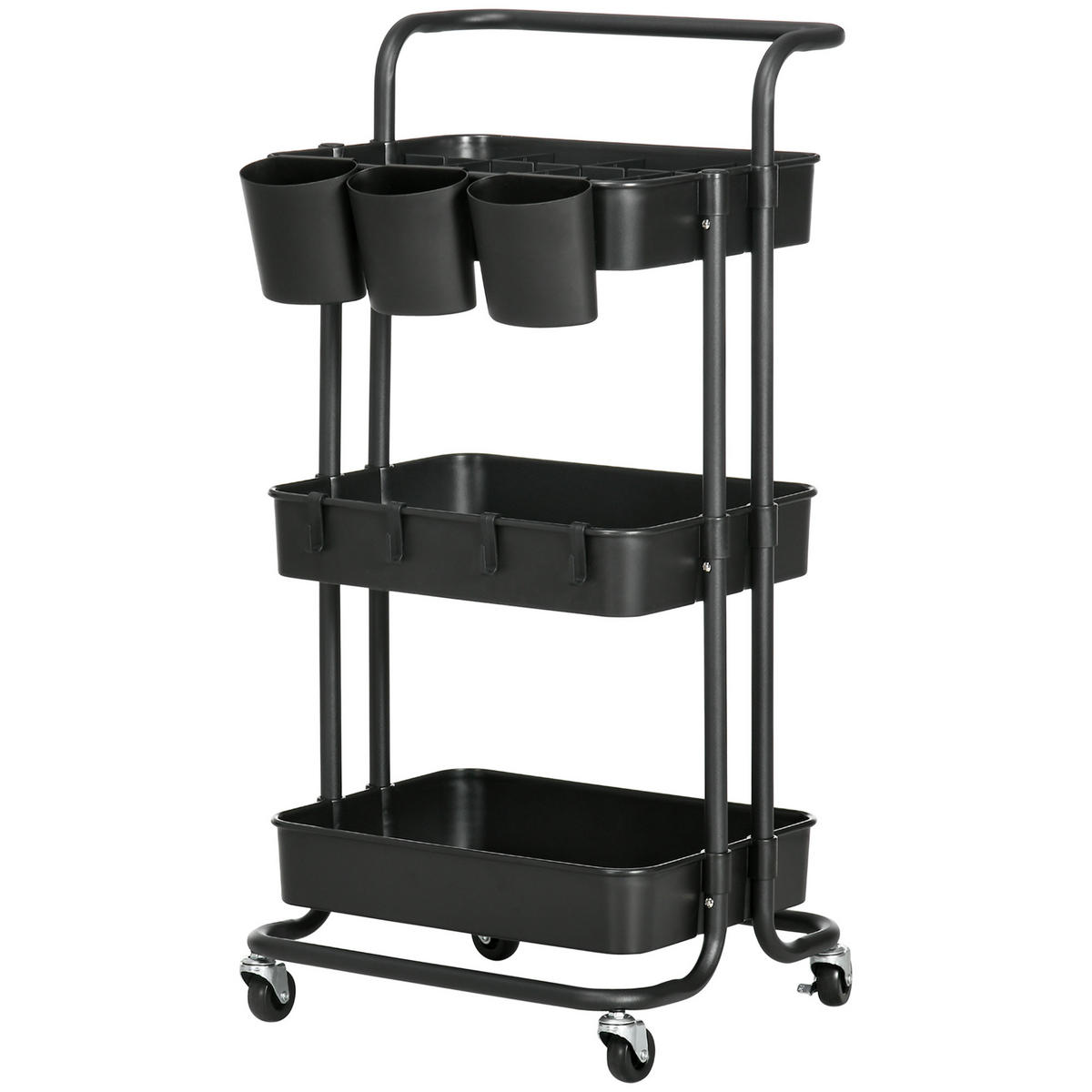 SERVIERWAGEN DE-12392 3 Ebenen 42/38/87 cm Schwarz - Schwarz, Kunststoff (38/86.5/42cm) - ComfortXL