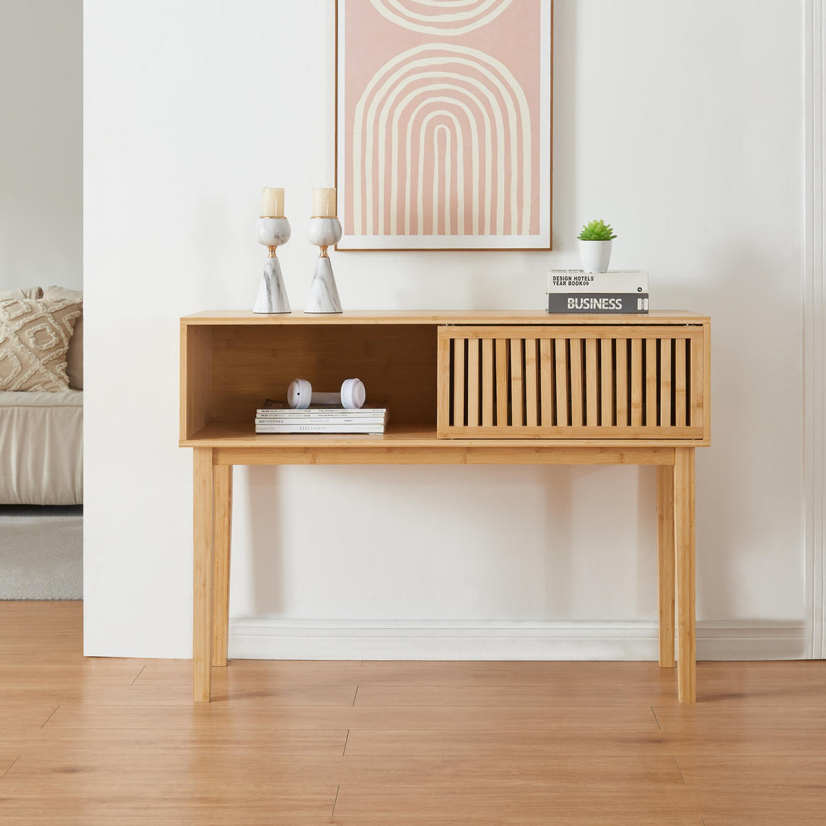KONSOLENTISCH Ypäjä - Naturfarben, Holz (110/39/80.5cm) - [en.casa]