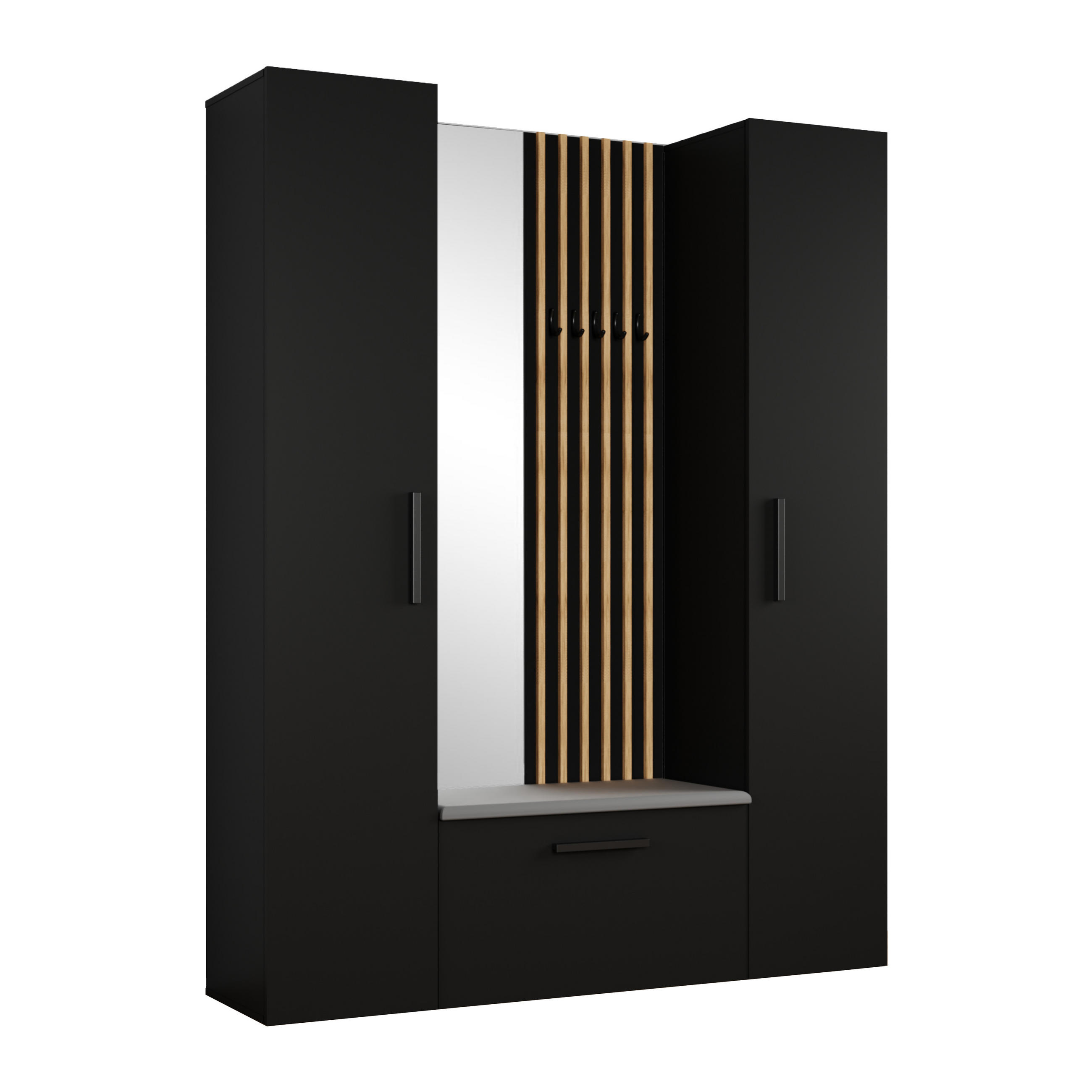 GARDEROBENSCHRANK MODULO 160,6/204/40 cm Modern Garderobe-Set Schwarz - Schwarz/Grau, Holzwerkstoff (160.6/204/40cm) - MASSENO