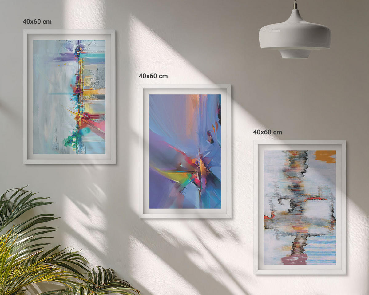 WANDBILDER 3er-Set - 40x60 cm Weißer Rahmen - Abstrakte Gemäldekompositionen - Weiß, Kunststoff (40/60cm) - ArtPrintCave