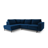 AUSKLAPPBARES-ECKSOFA links Caro aus Samt königsblau 5 Sitzplätze - Blau, Textil (187/247cm) - Micadoni