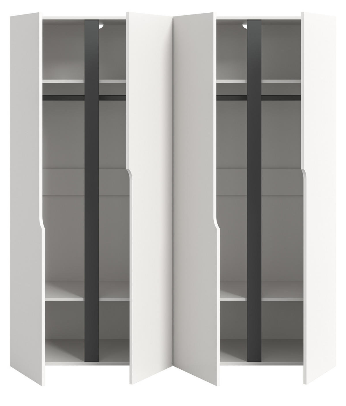 KLEIDERSCHRANK weiß, grau 162 x 176 cm, Drehtürenschrank 4-türig - Schwarz/Weiß, Holzwerkstoff/Kunststoff (162/176/51cm) - Inn.Furn