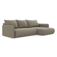 ECKSOFA mit Schlaffunktion Strukturstoff Stoff Beige - Beige/Schwarz, Kunststoff/Textil (240/148cm) - Makamii