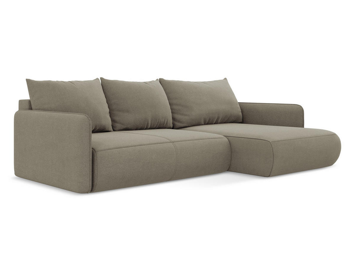 ECKSOFA mit Schlaffunktion Strukturstoff Stoff Beige - Beige/Schwarz, Kunststoff/Textil (240/148cm) - Makamii