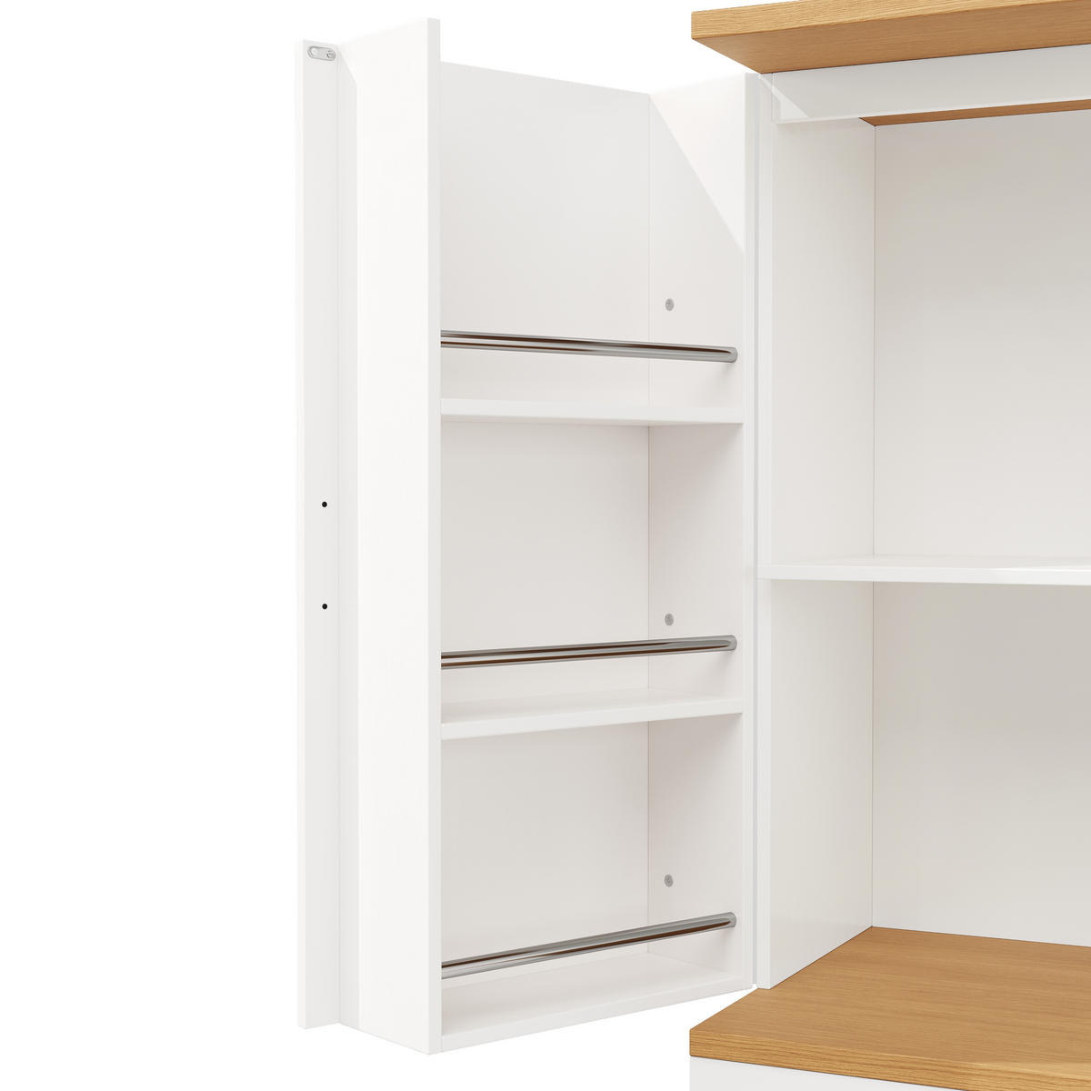 HOCHSCHRANK aus MDF in Weiß mit Holzoptik-Tischplatte, Schubladen und offenen Snack-Regalen, 80/40/180 cm, Weiß - Weiß, Holzwerkstoff (80/180/40cm) - Redom