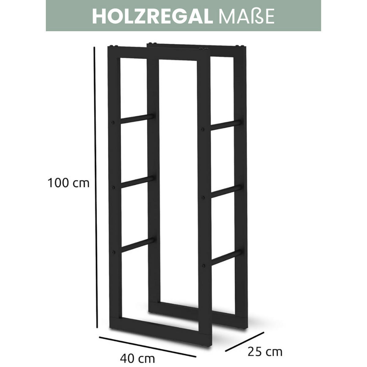 KAMINHOLZREGAL innen Metall KEOP Schwarz 40x25x100 cminkl. Ofenhandschuh - Schwarz, Metall (40/100/25cm) - DELUKE