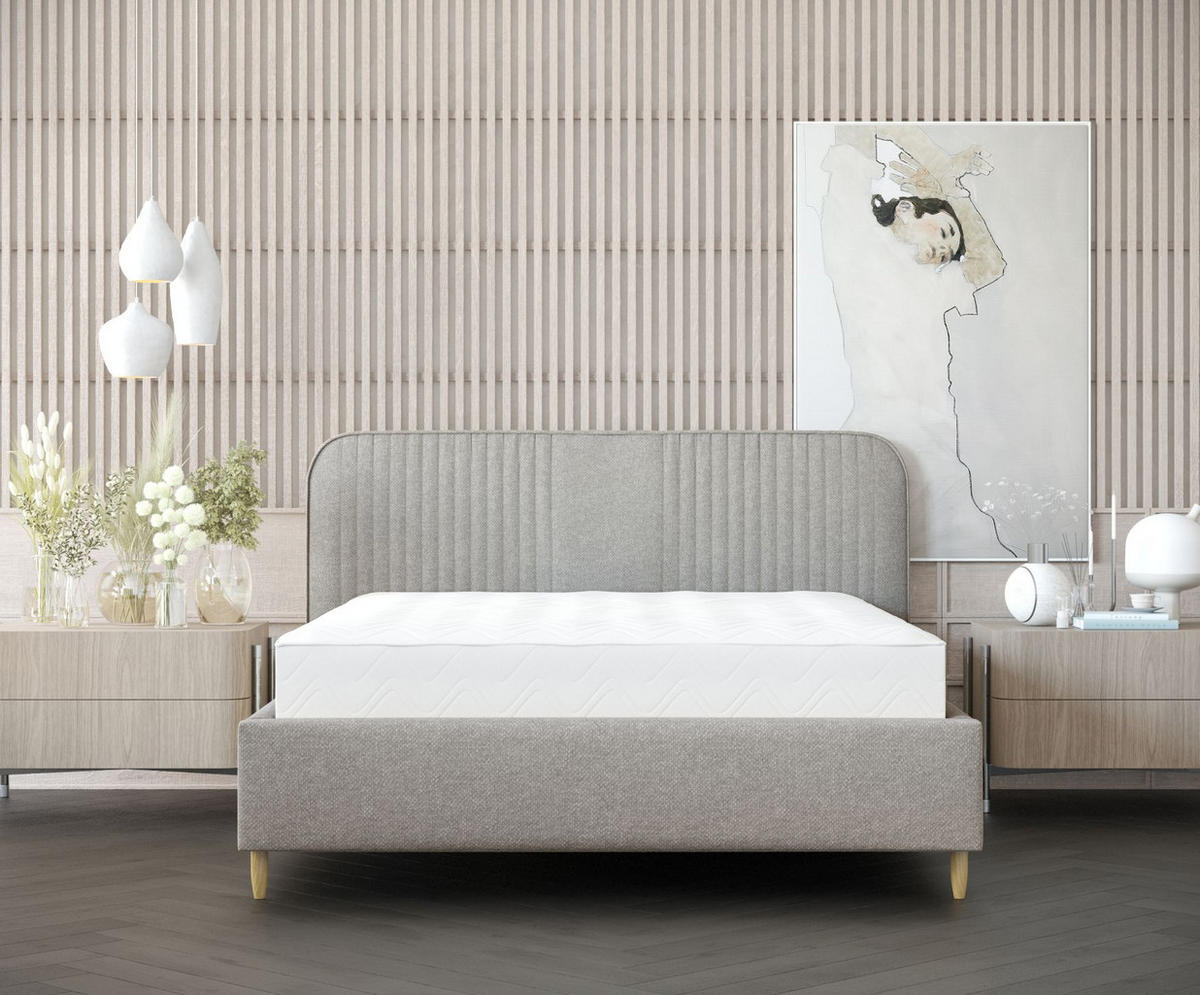 POLSTERBETT Livy Hellgrau 120/200 cm im Chenille-Stoff - Hellgrau/Naturfarben, Holz/Holzwerkstoff (120/200cm) - Maison de Reve