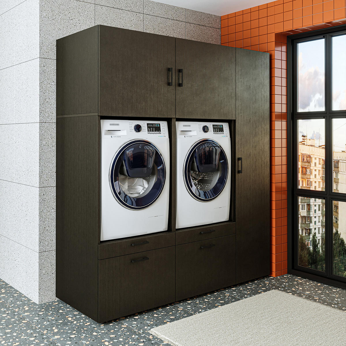 WASCHMASCHINENSCHRANK Serie 2 179cm Breit, 205cm Hoch - Schwarz, Holzwerkstoff (179/205/67cm)
