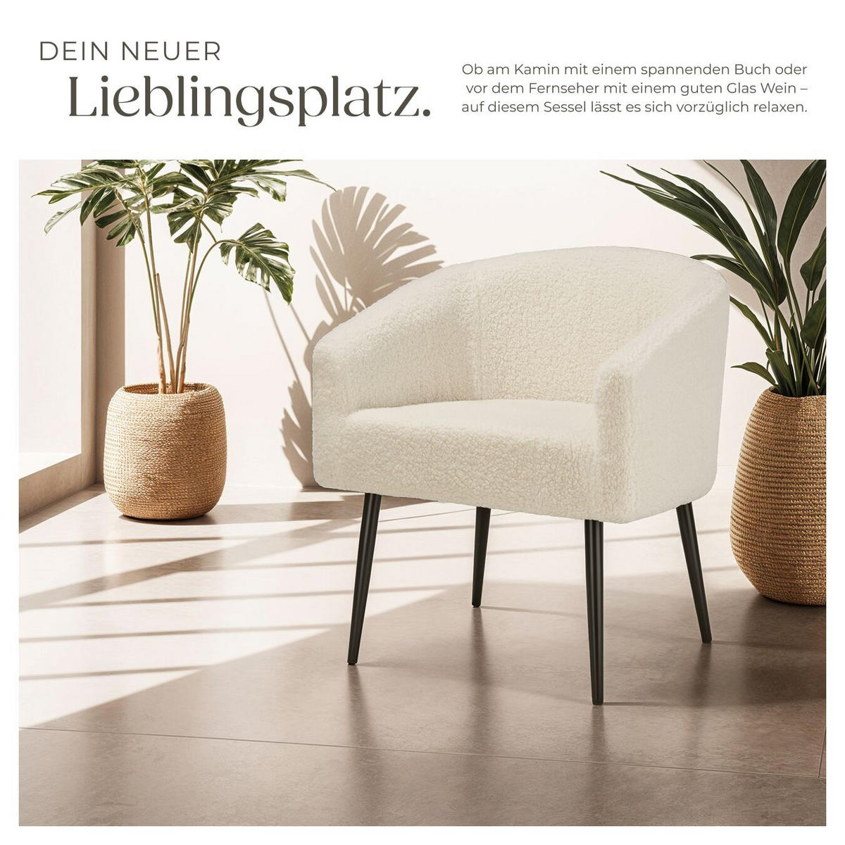 SESSEL Mysig,120 kg Belastbarkeit, 68 x 62 x 77 cm,creme - Creme, Kunststoff (68/77/62cm) - tectake