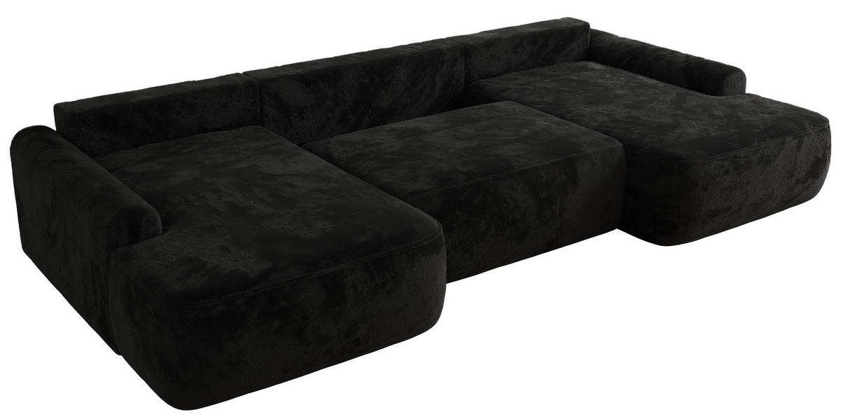 WOHNLANDSCHAFT CUBO U Schwarz Plüsch - Schwarz, Kunststoff/Textil (370/100/187cm) - MKS