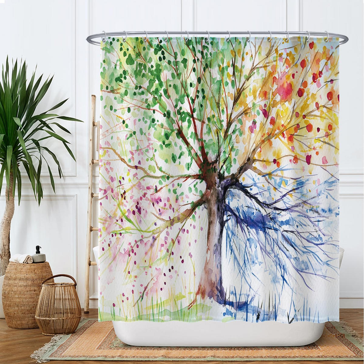 DUSCHVORHANG Aquarell Schlaufe Haken inklusive - Pink, Kunststoff (180/180cm) - MCBOSON